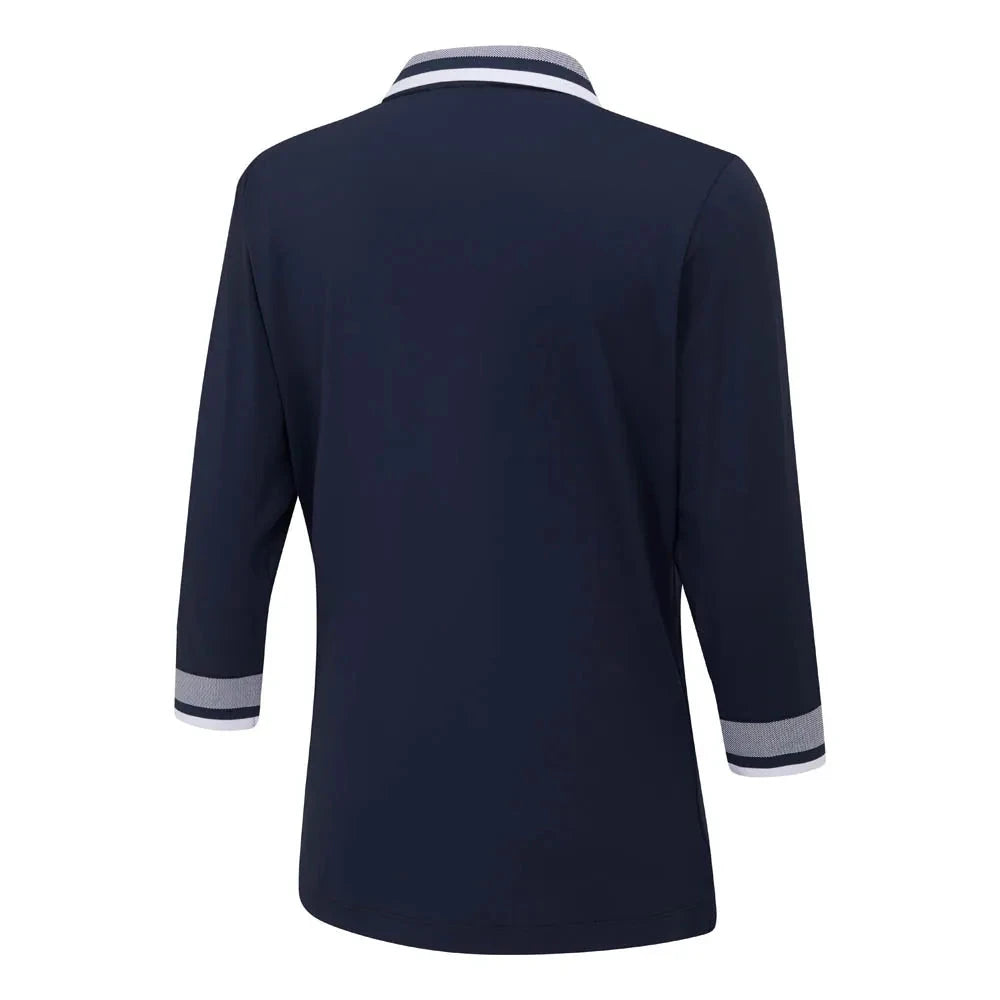 Ping Polo Femme à manche 3/4 Lindsey Marine / Blanc