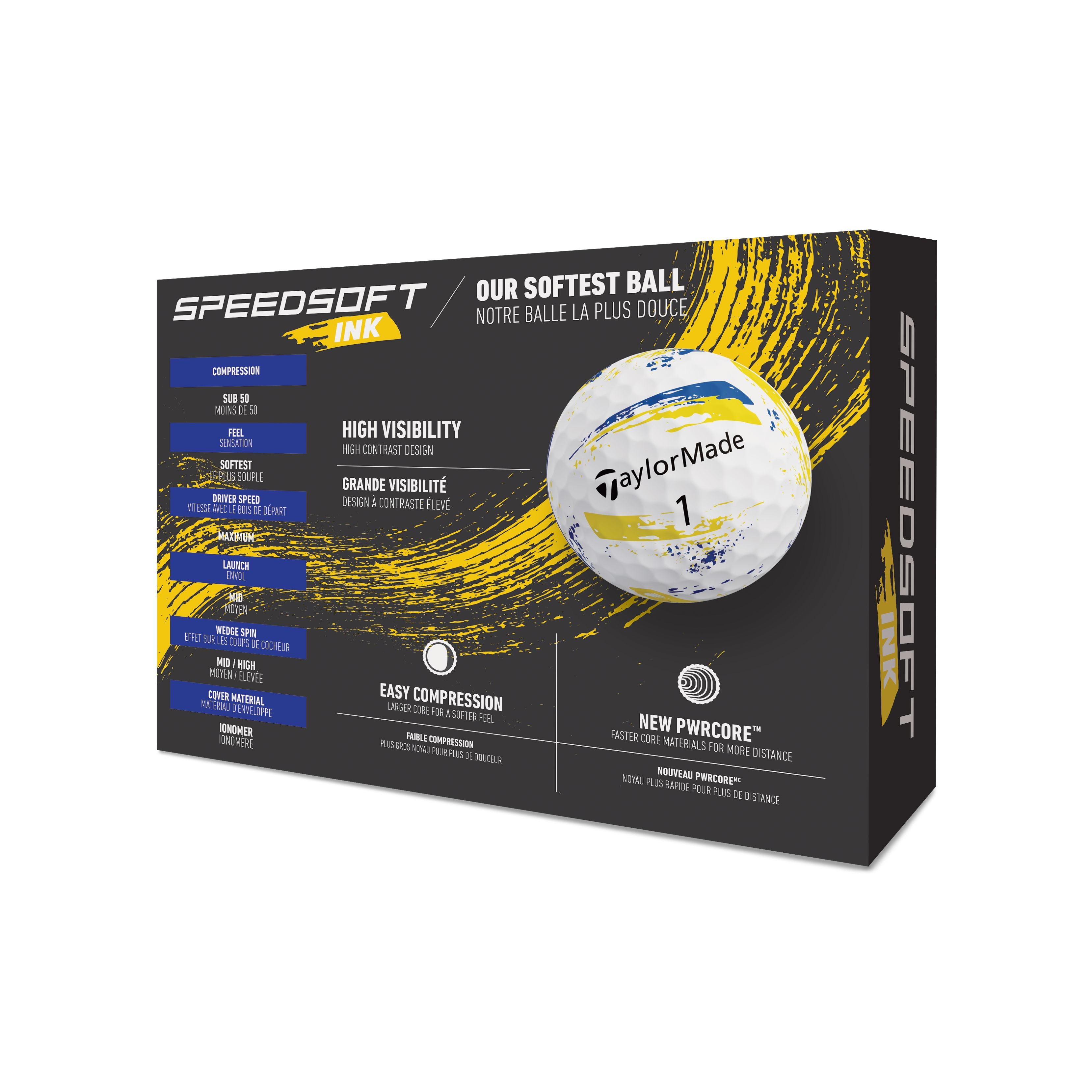 TaylorMade Balles SpeedSoft Ink Bleu/Jaune 2026 (Boite de 12)
